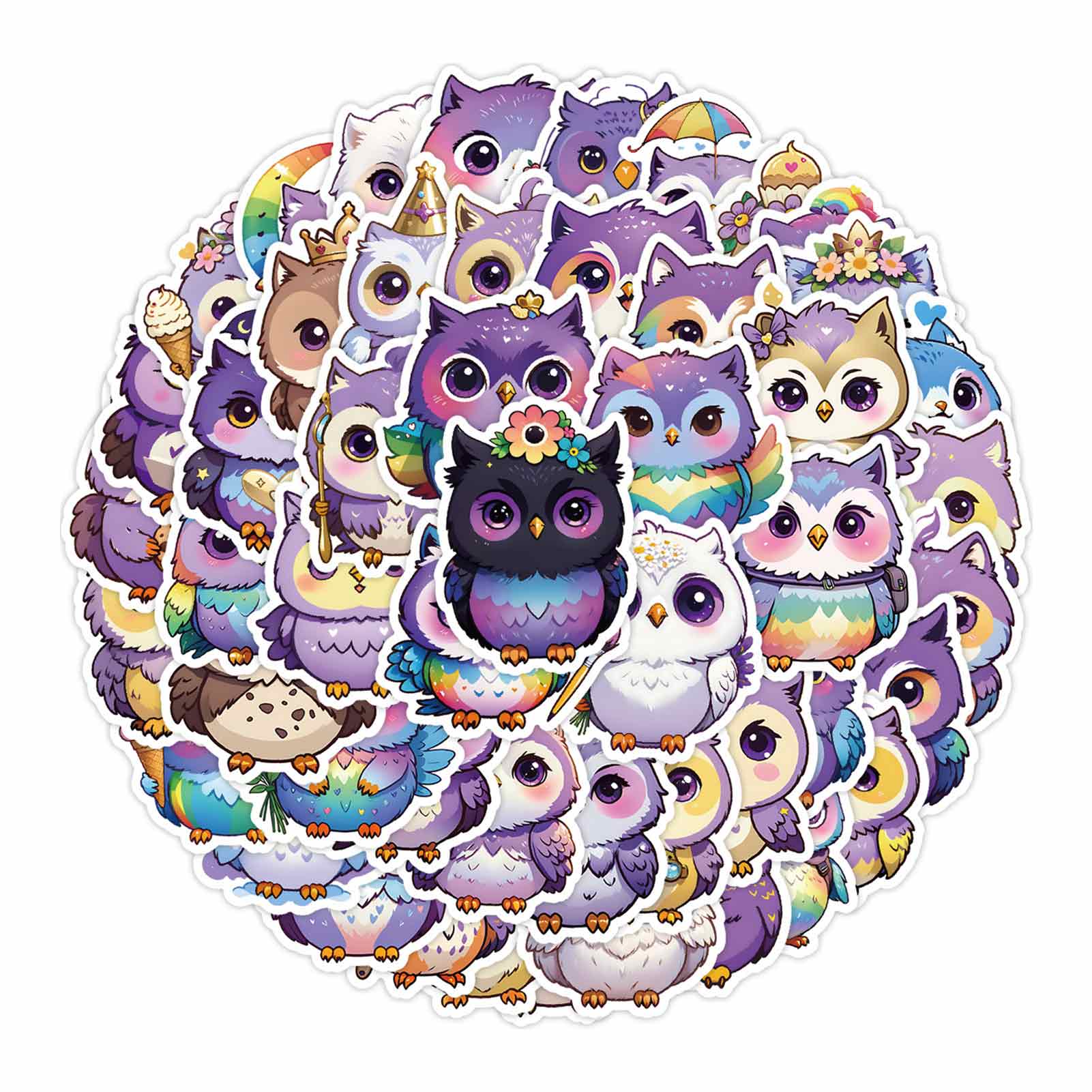 Art Craft 3 Year Old - 50Pcs Owl Decals Cute Waterproof Cartoon